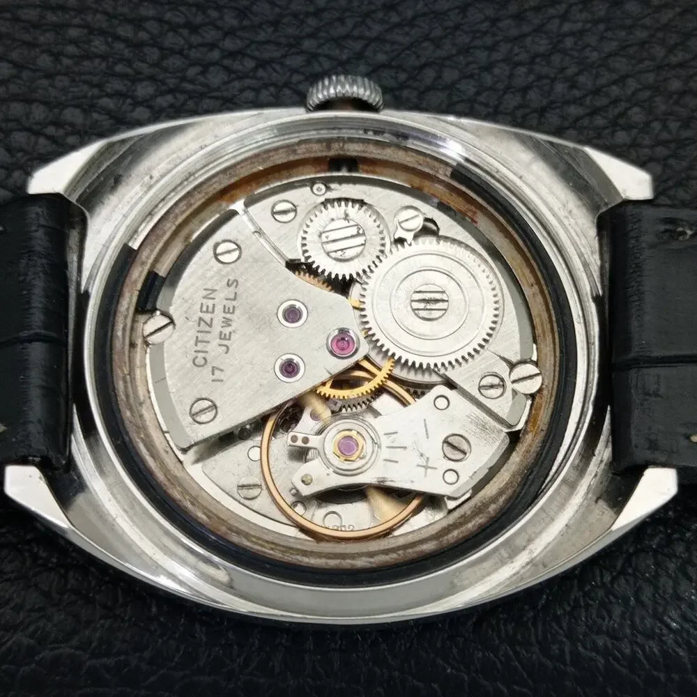 Vintage 1972 Citizen Manual Wound Mens Silver Watch W/Date & Crystal accents